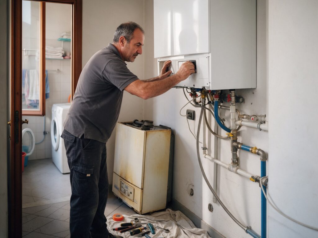Tecnico al lavoro: sostituzione caldaia a Torino
