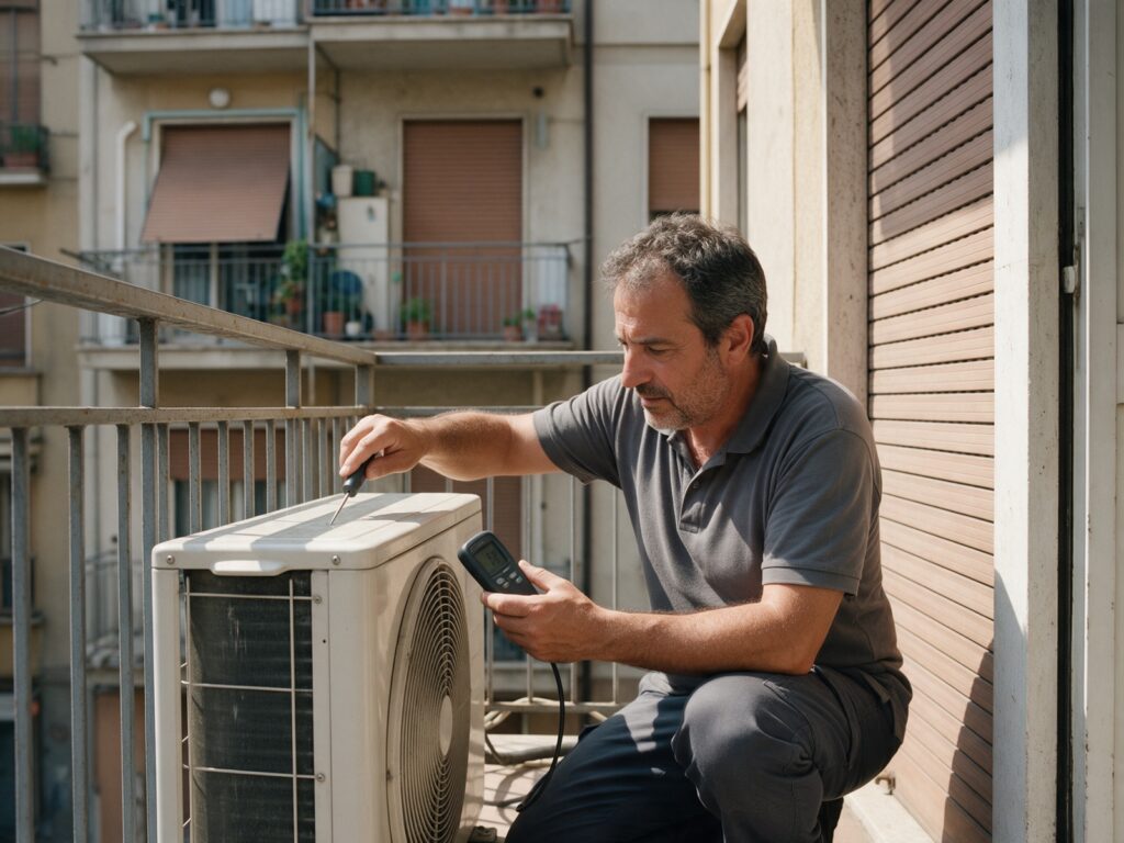 Tecnico al lavoro: condizionatore che non raffredda a Torino, ricarica gas