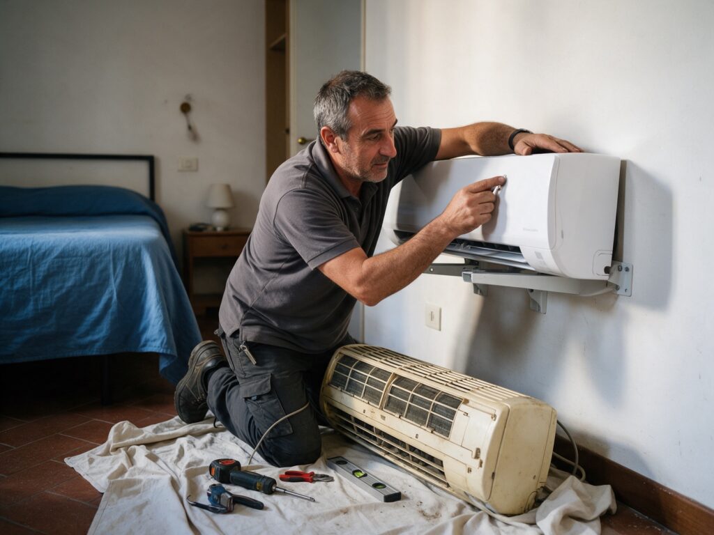 Tecnico al lavoro: sostituzione condizionatore a Torino